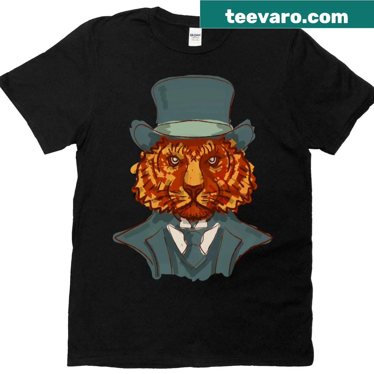 Illustrated t-shirt featuring a playful tiger design — on a men's t-shirt