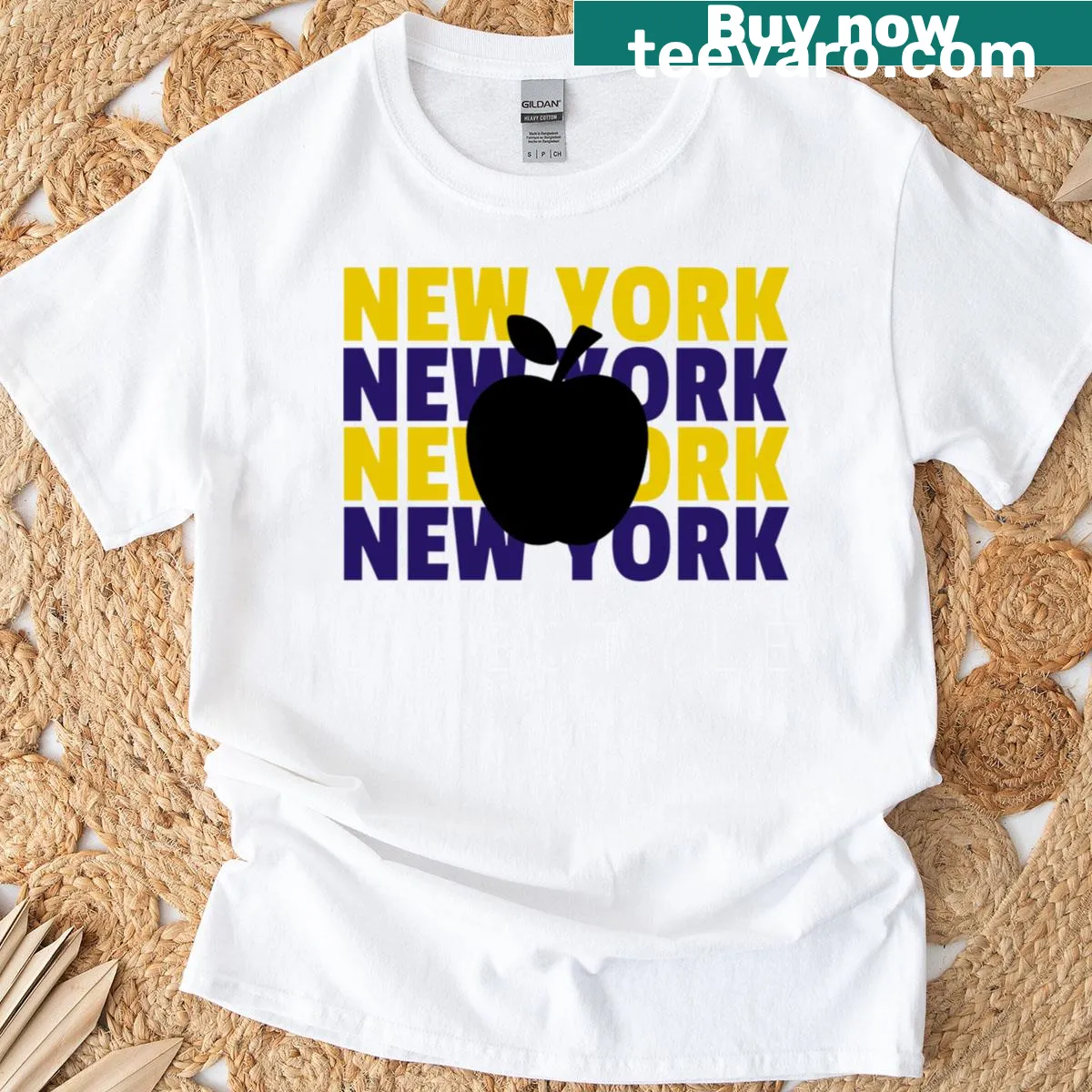 New York-themed T-shirt showcasing city elements — on a men's t-shirt