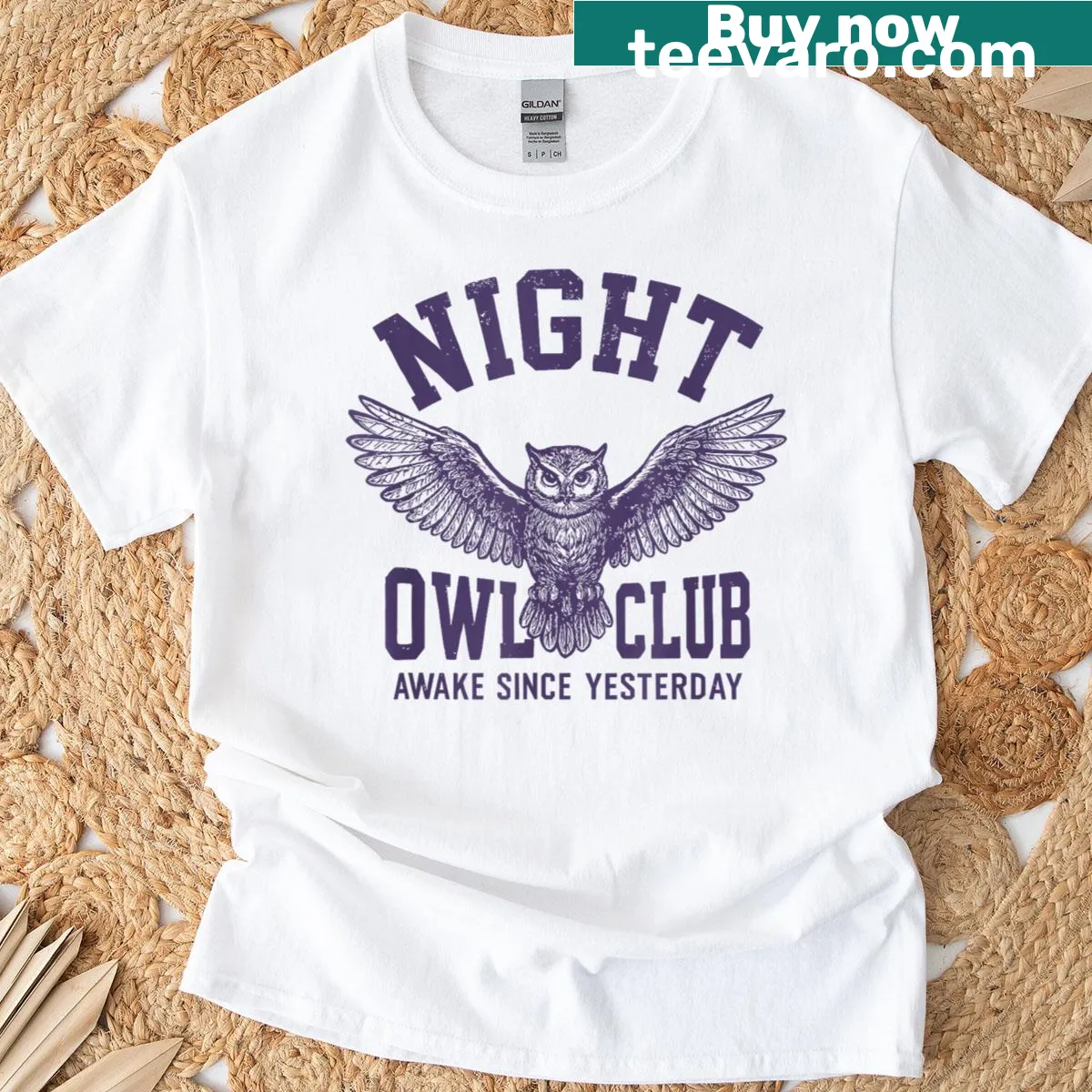 Night Owl Club t-shirt with humorous text about insomnia — on a men's t-shirt