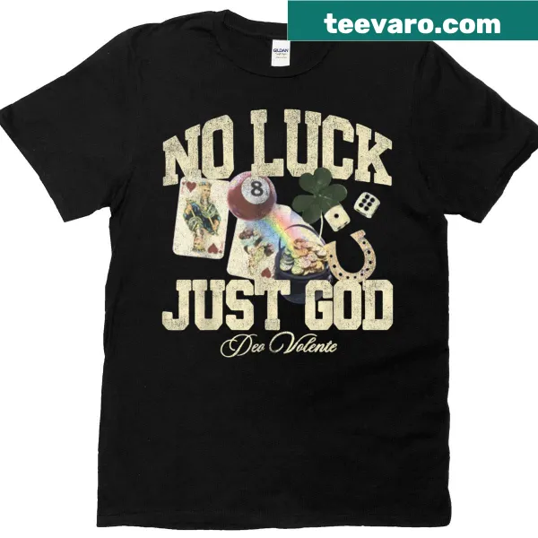 Christian t-shirt with 'No Luck Just God' 8-ball graphic
