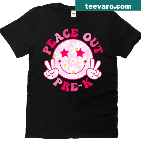 T-shirt with 'Peace Out Pre-k' graphic for teachers and students