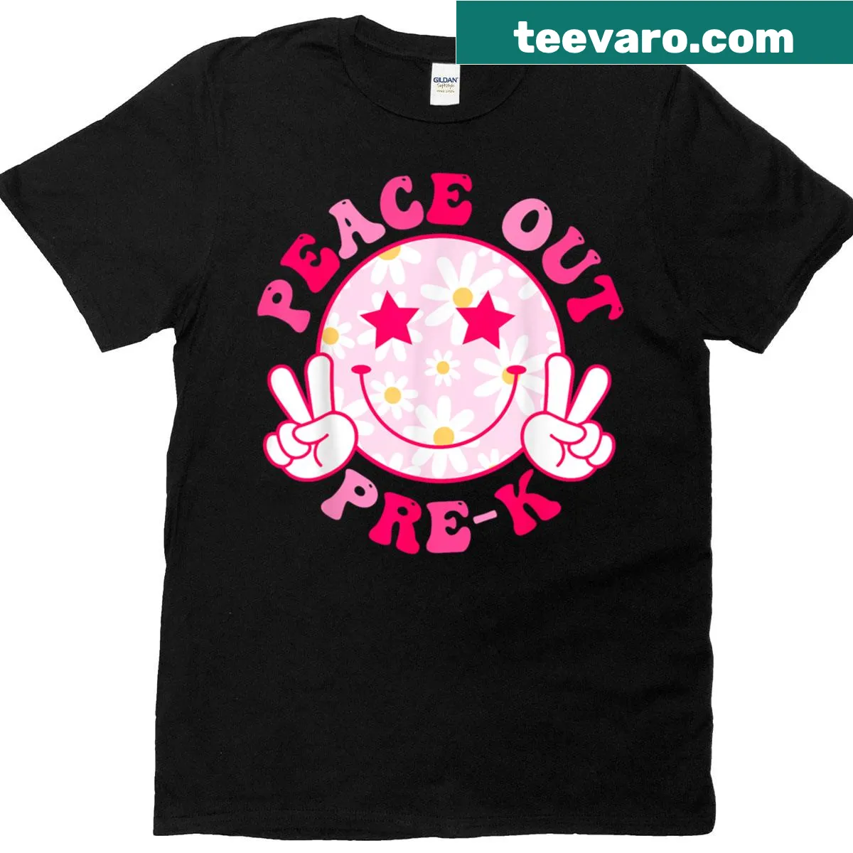 T-shirt with 'Peace Out Pre-k' graphic for teachers and students — on a men's t-shirt