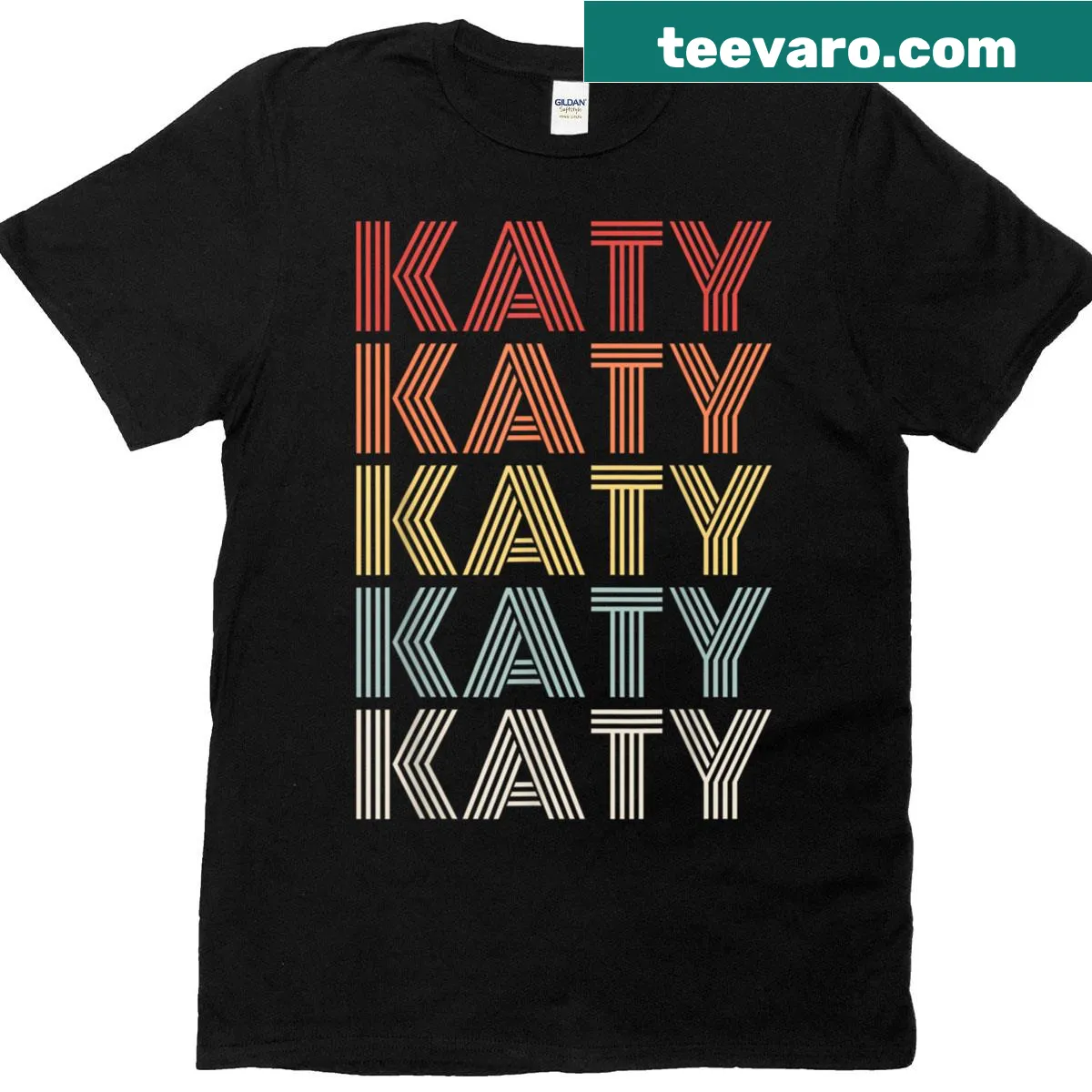 Vintage-style T-shirt with personalized name Katy and love typography — on a men's t-shirt