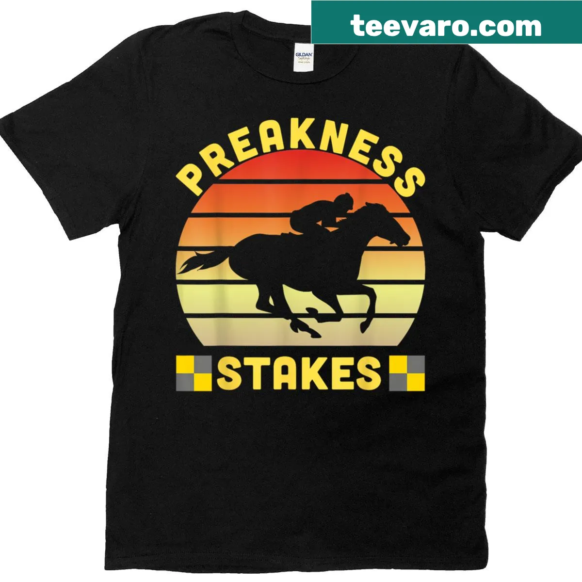 Retro t-shirt celebrating the Preakness Stakes horse racing event — on a men's t-shirt