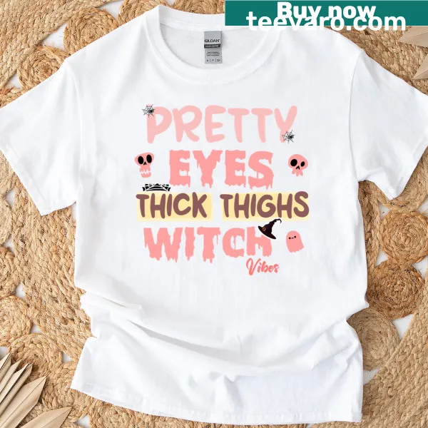 Cute Halloween t-shirt with witchy illustrations and playful text.