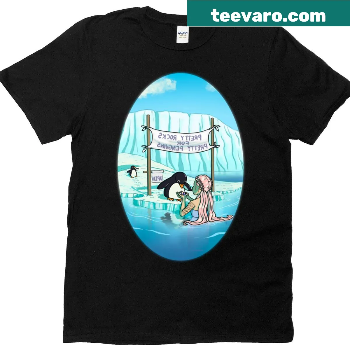 Oversized t-shirt featuring cute penguins and playful design — on a men's t-shirt