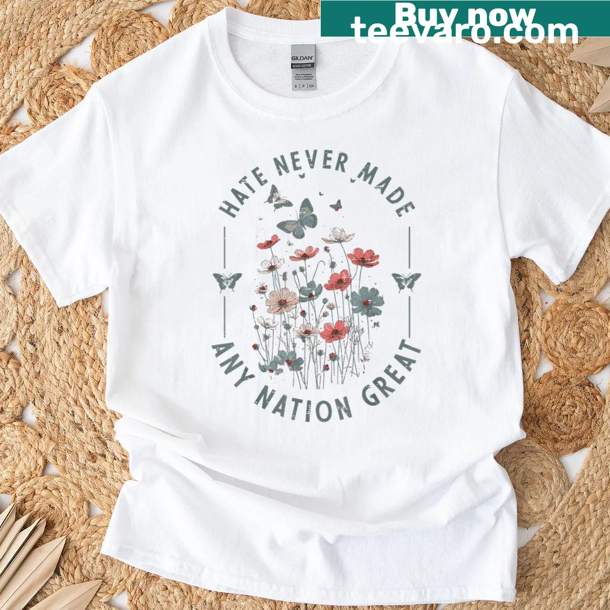 Floral illustrated tee with empowering message — on a men's t-shirt