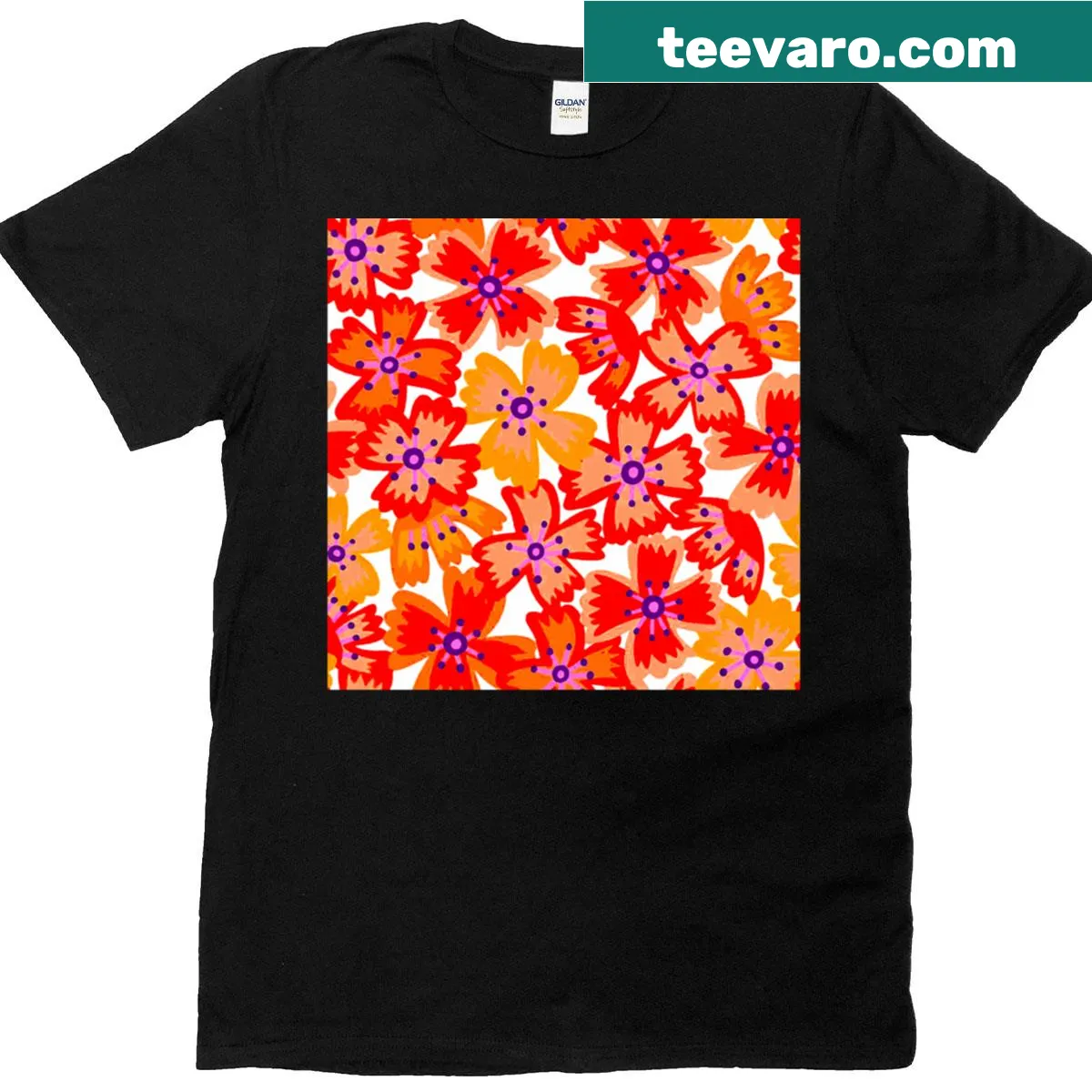 Illustrated retro flowers design on T-shirt — on a men's t-shirt
