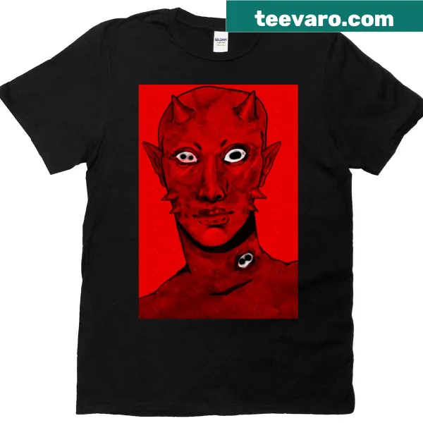 Abstract typography design on a red t-shirt