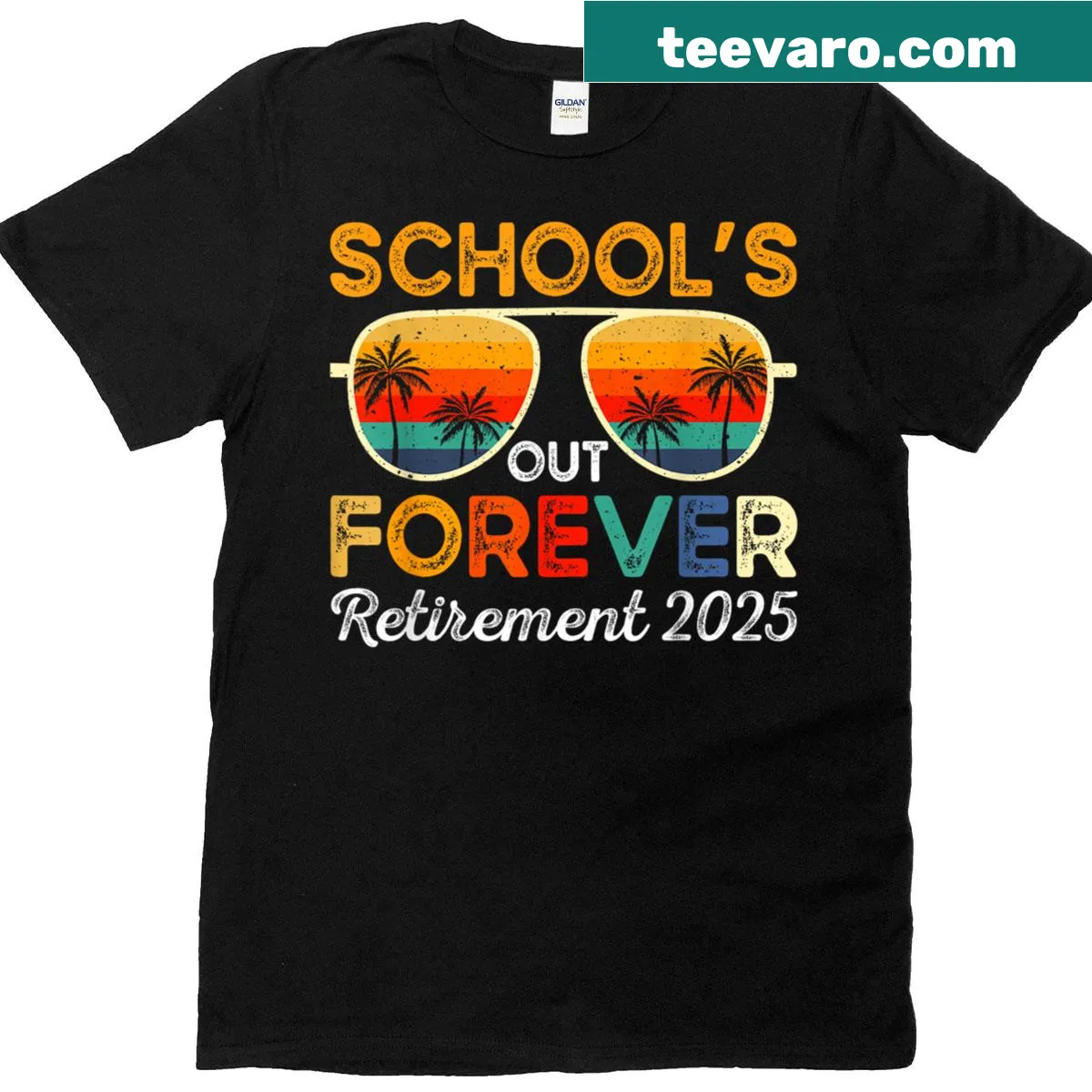Nostalgic retirement T-shirt for teachers with 'Schools Out Forever' text — on a men's t-shirt