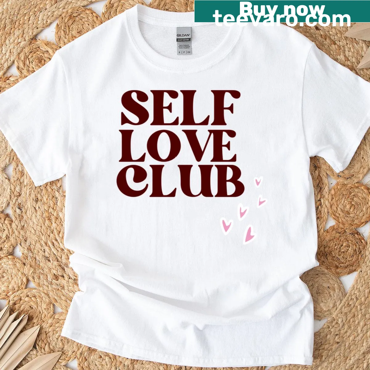 Typography graphic with 'Self Love Club' text — on a men's t-shirt