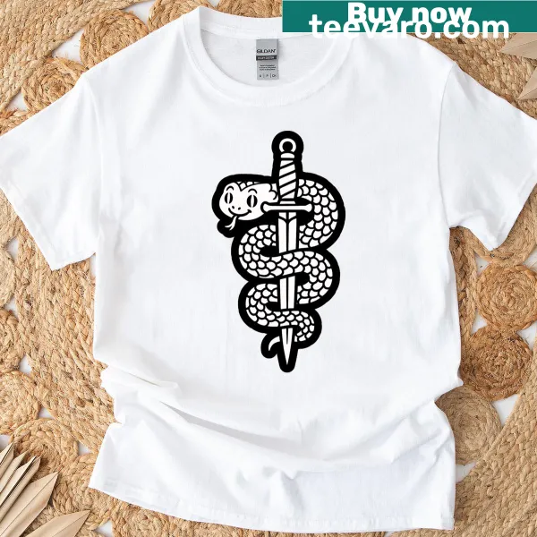 Cartoon snake design on casual T-shirt, playful and fun.