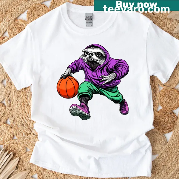Cartoon sloth basketball player design on t-shirt