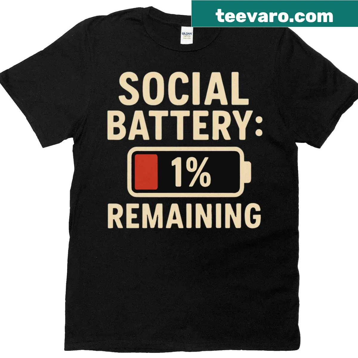 Funny introvert t-shirt with social battery quote — on a men's t-shirt