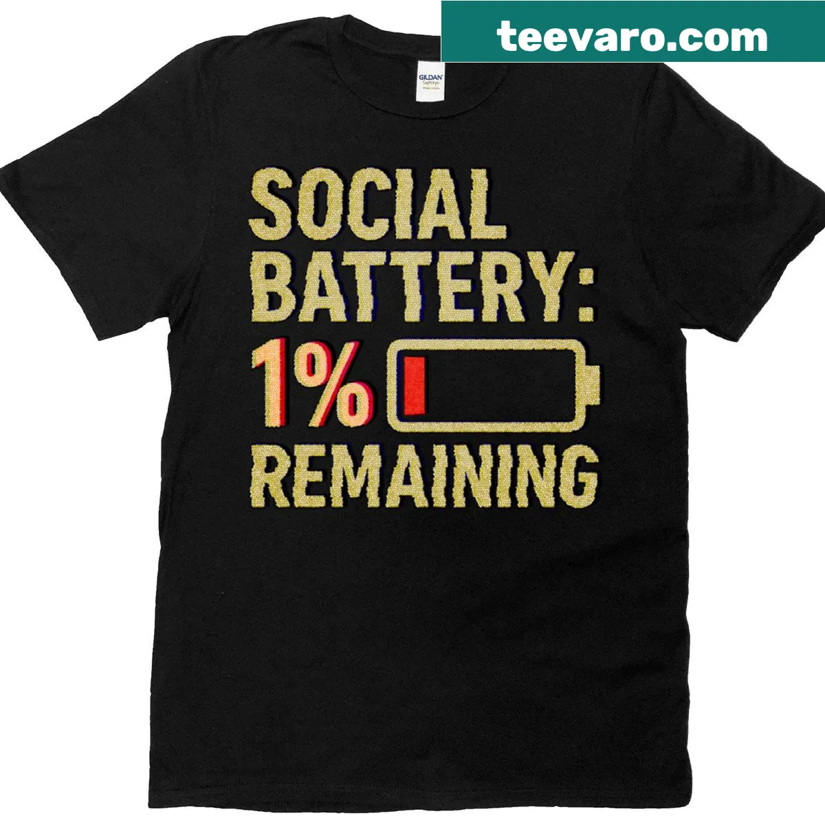 Funny introvert t-shirt with sarcastic social battery quote — on a men's t-shirt
