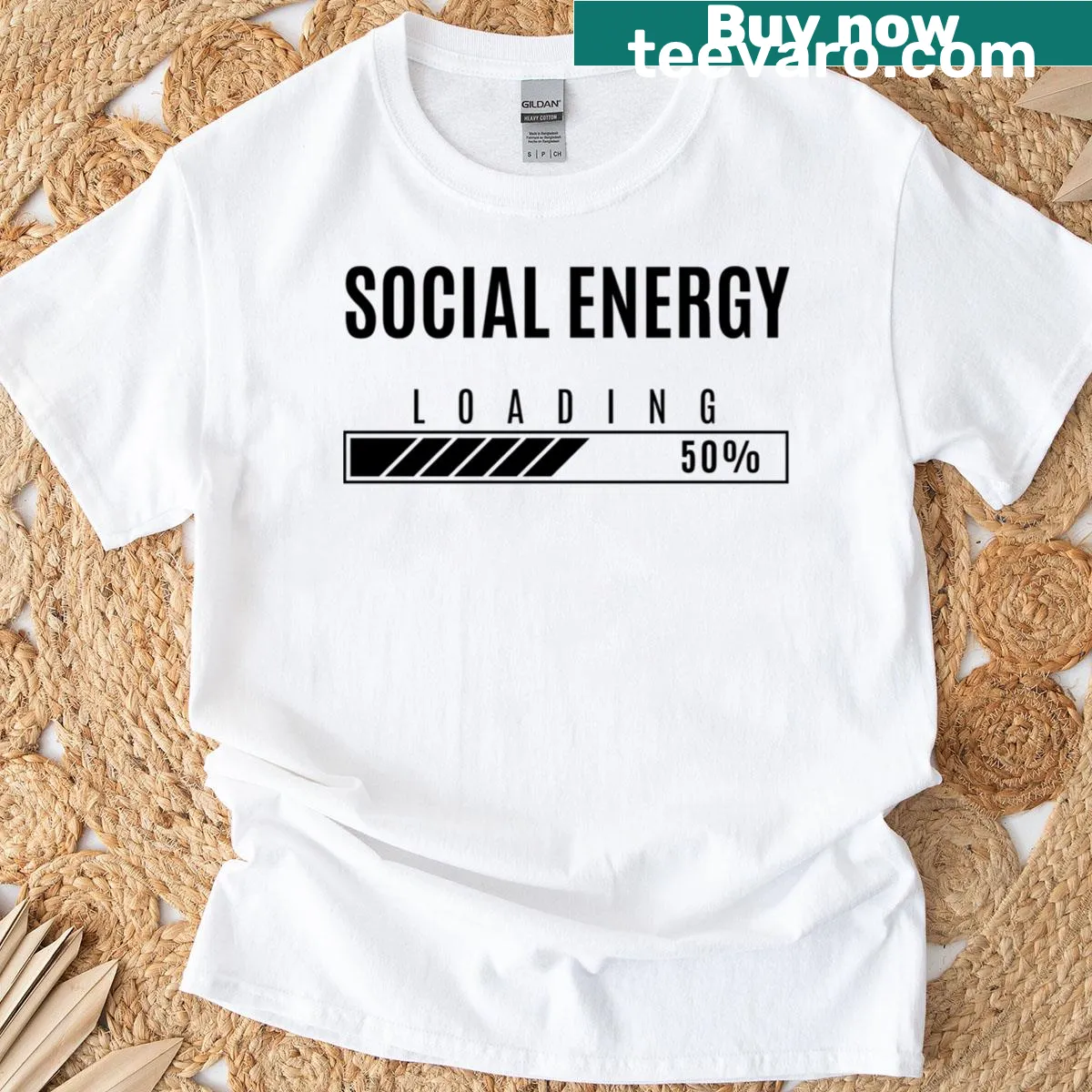 T-shirt with bold text saying Social Energy Loading — on a men's t-shirt