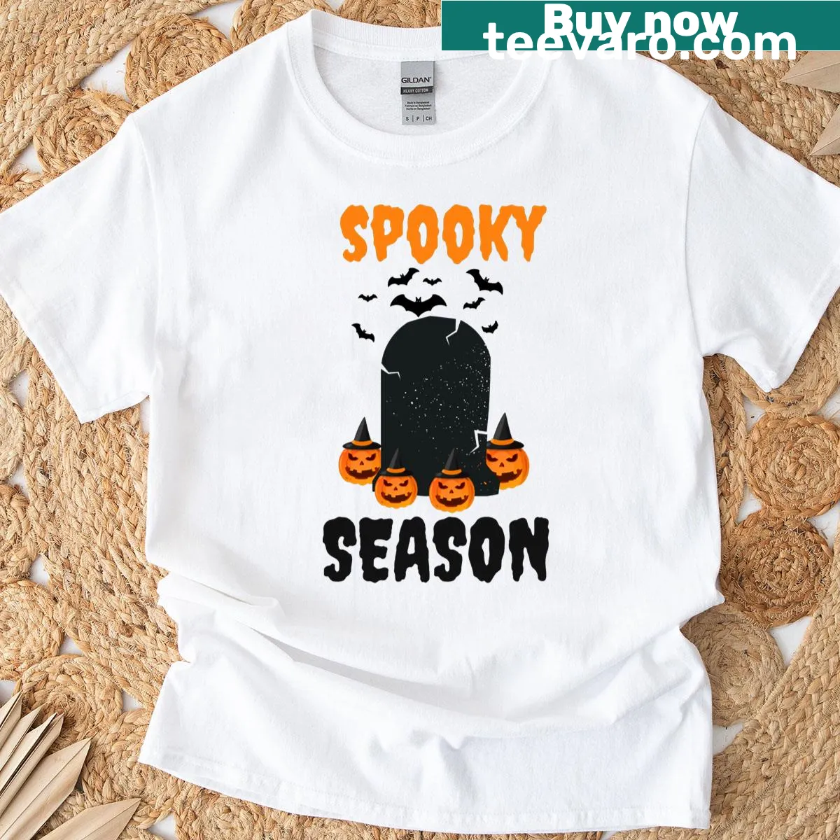 Active T-shirt with Spooky Season text celebrating Halloween — on a men's t-shirt