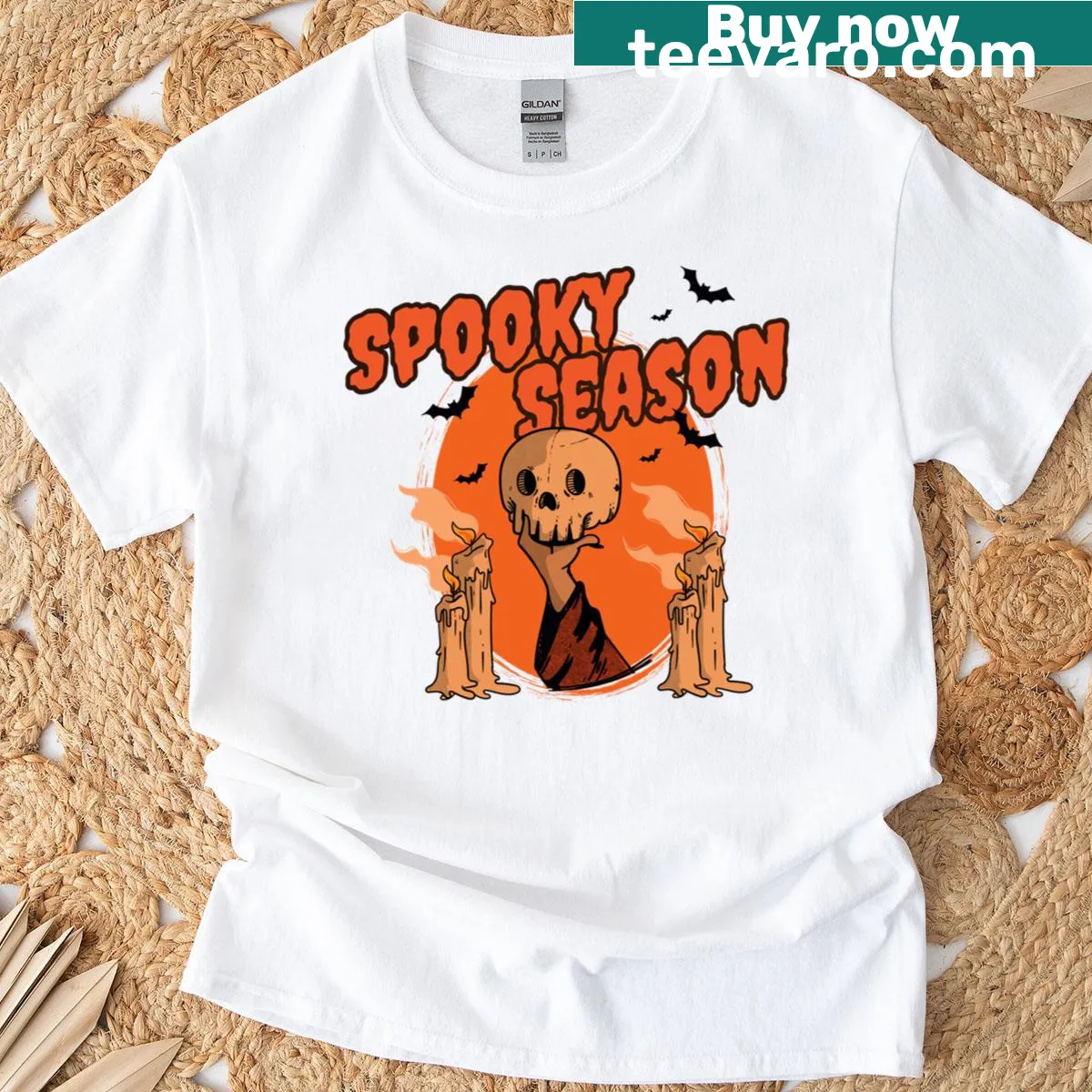 Humorous Halloween t-shirt featuring a whimsical skull — on a men's t-shirt