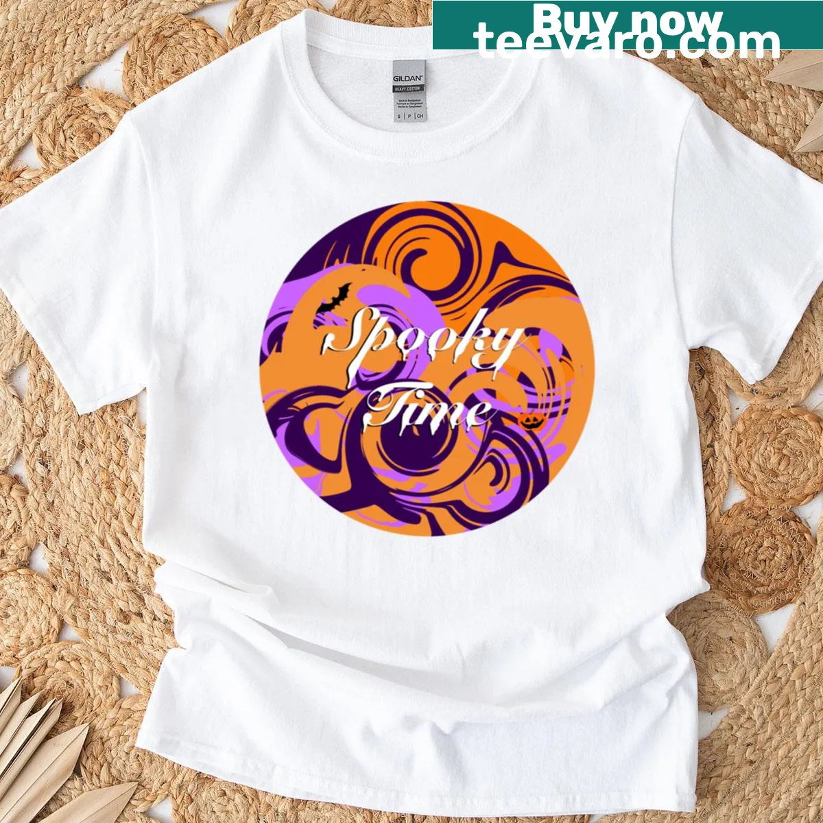 Cheerful Halloween-themed T-shirt for spooky season — on a men's t-shirt