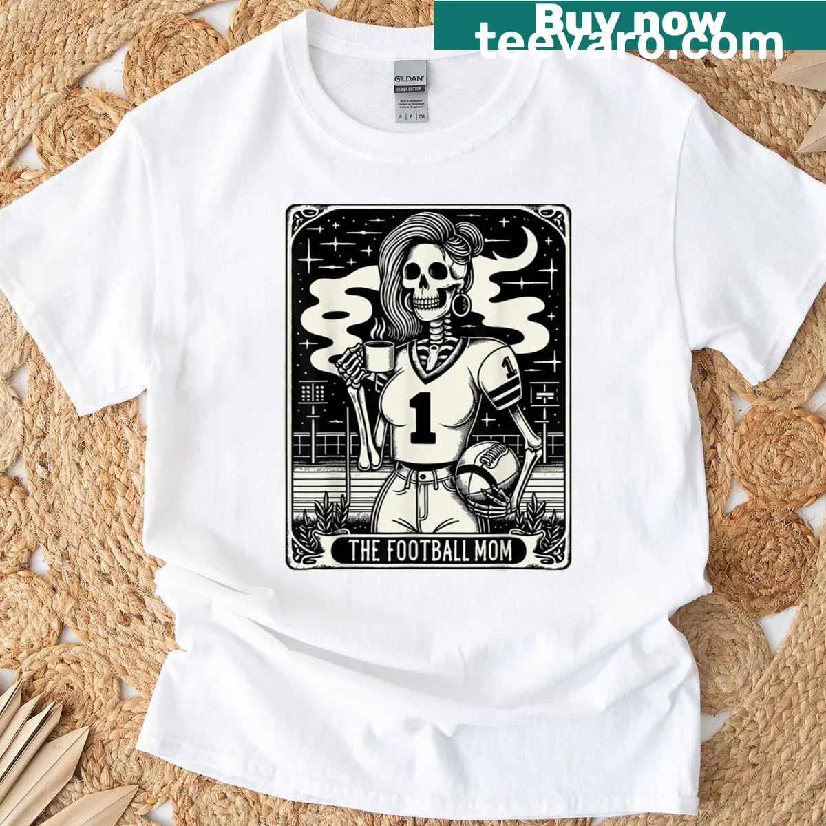Illustrated tarot card design for football moms on a t-shirt — on a men's t-shirt