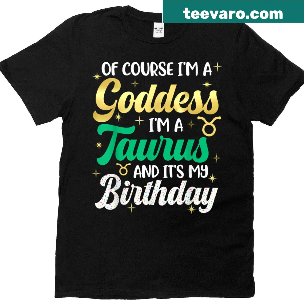 Cute Taurus birthday t-shirt for women with festive graphic — on a men's t-shirt