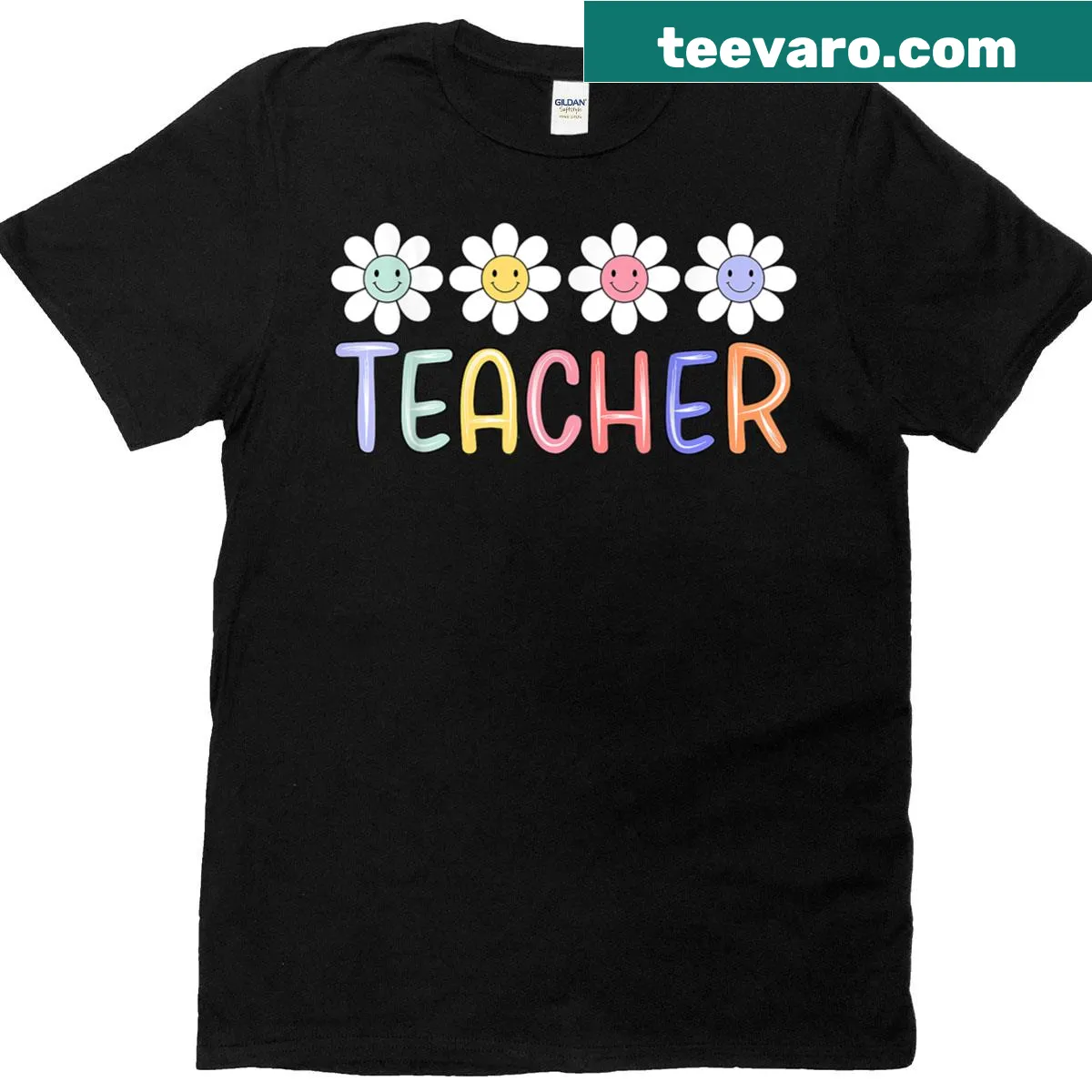 Teacher-themed T-shirt with daisy flower illustration for educators — on a men's t-shirt