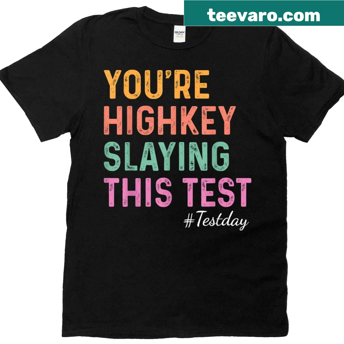 Funny teacher t-shirt with motivational test day saying — on a men's t-shirt