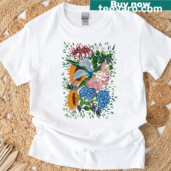 T-shirt featuring a delicate lady flower portrait illustration
