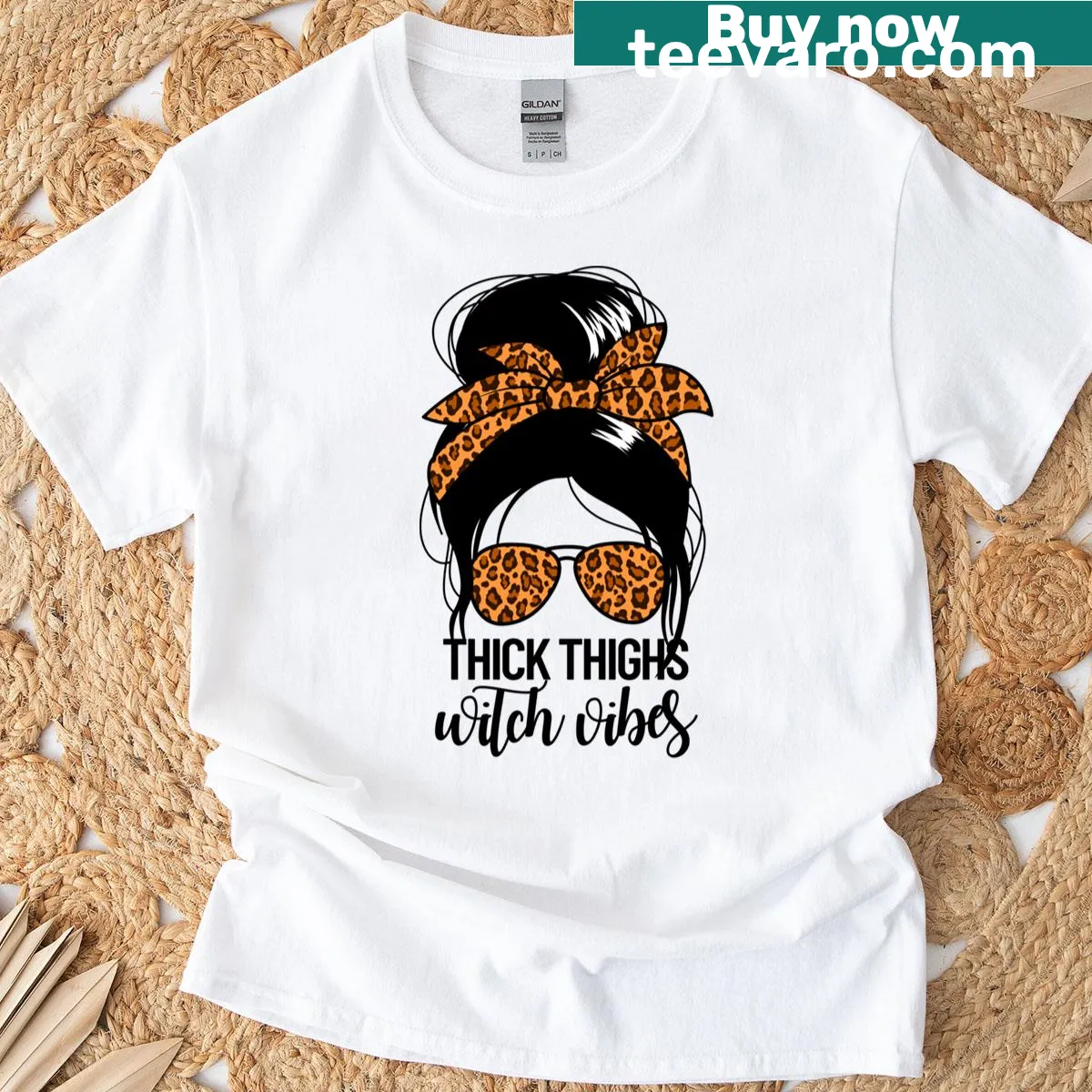 Fun T-shirt with Thick Thighs And Witch Vibes text — on a men's t-shirt