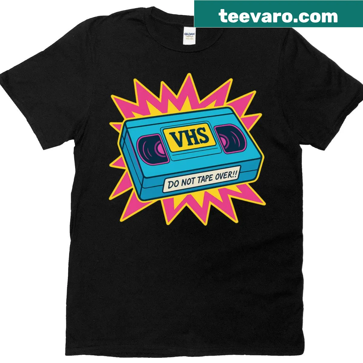 Retro t-shirt featuring a VHS tape graphic — on a men's t-shirt