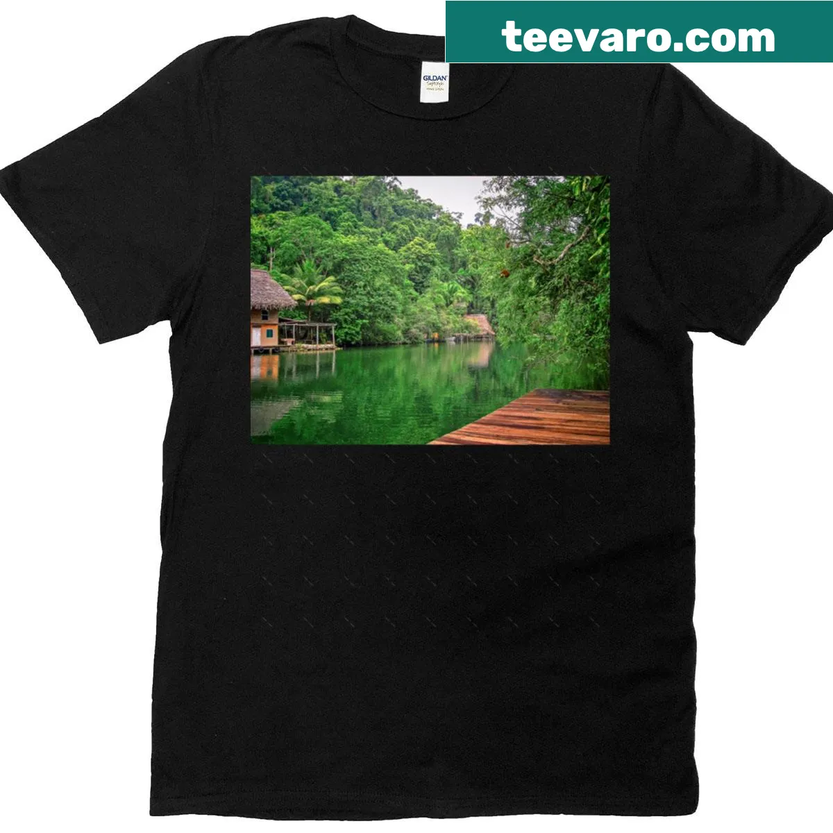 Realistic view of Rio Dulce on oversized T-shirt — on a men's t-shirt