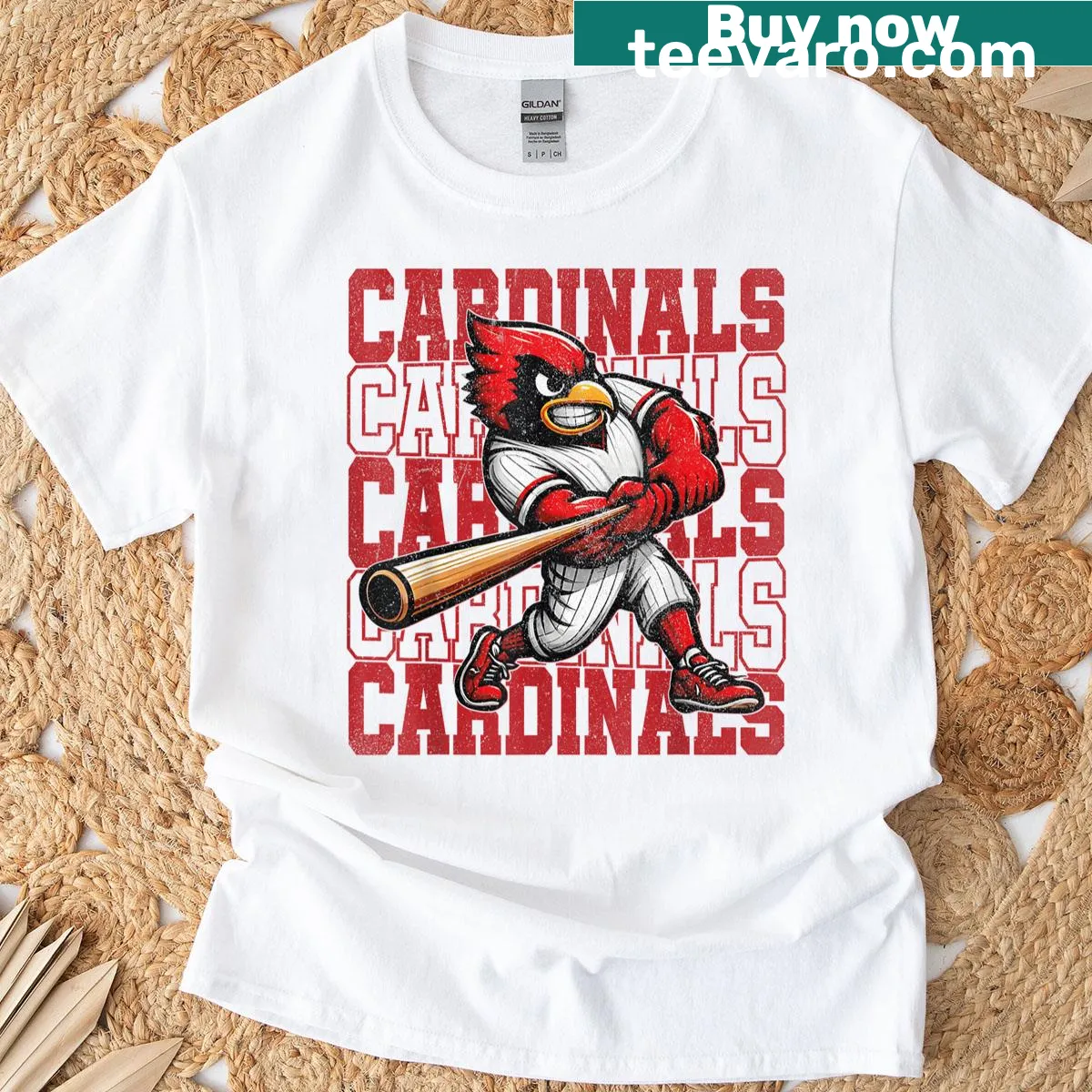 Vintage-style T-shirt featuring cardinals in a nostalgic design — on a men's t-shirt