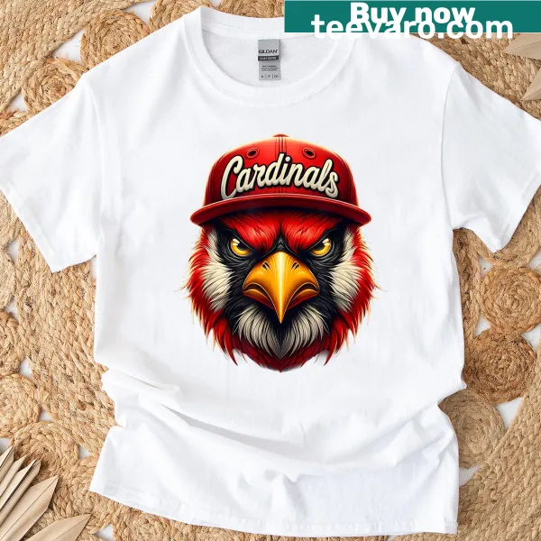 Vintage-style T-shirt featuring a nostalgic graphic of cardinals
