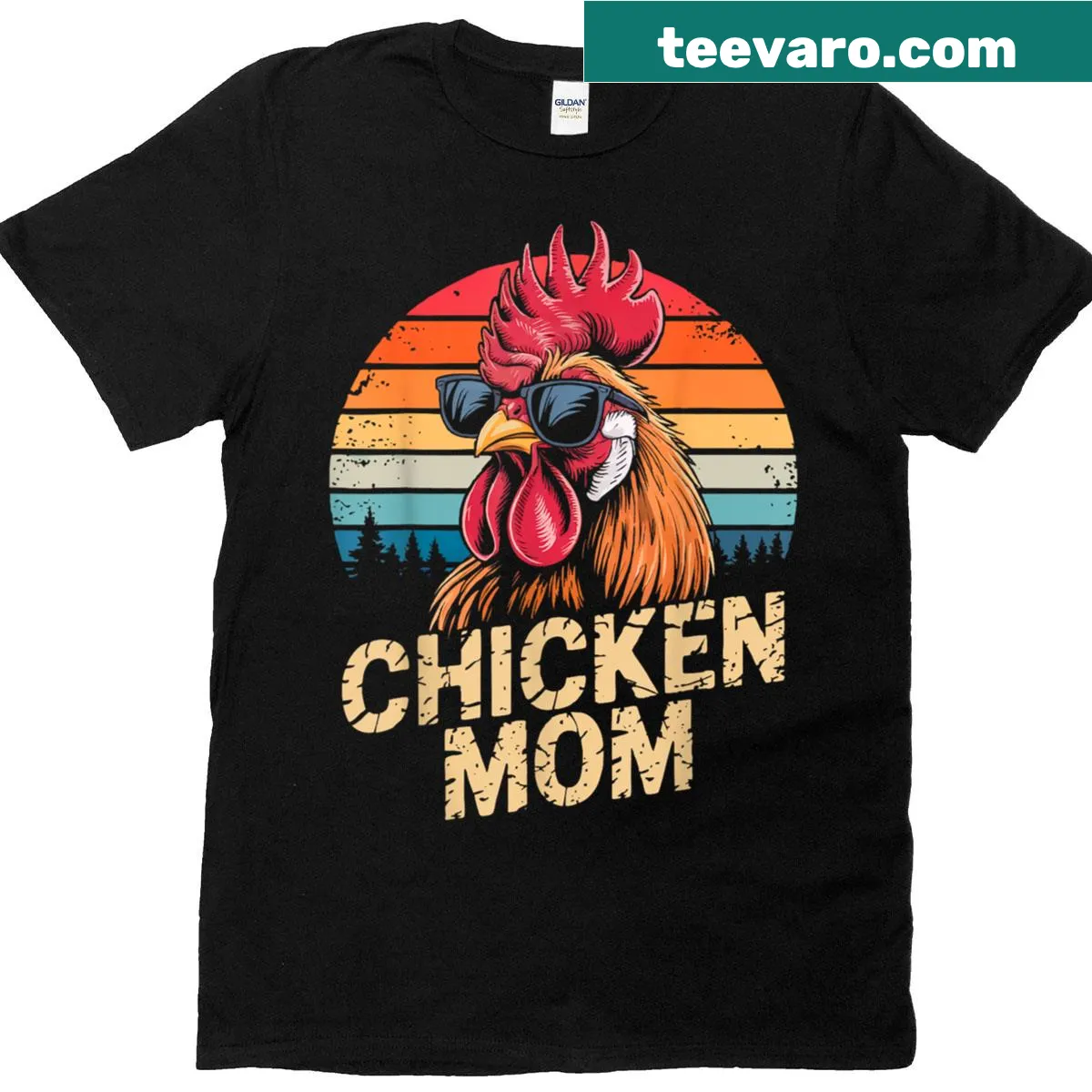 Vintage Chicken Mom t-shirt with cute chicken graphic. — on a men's t-shirt