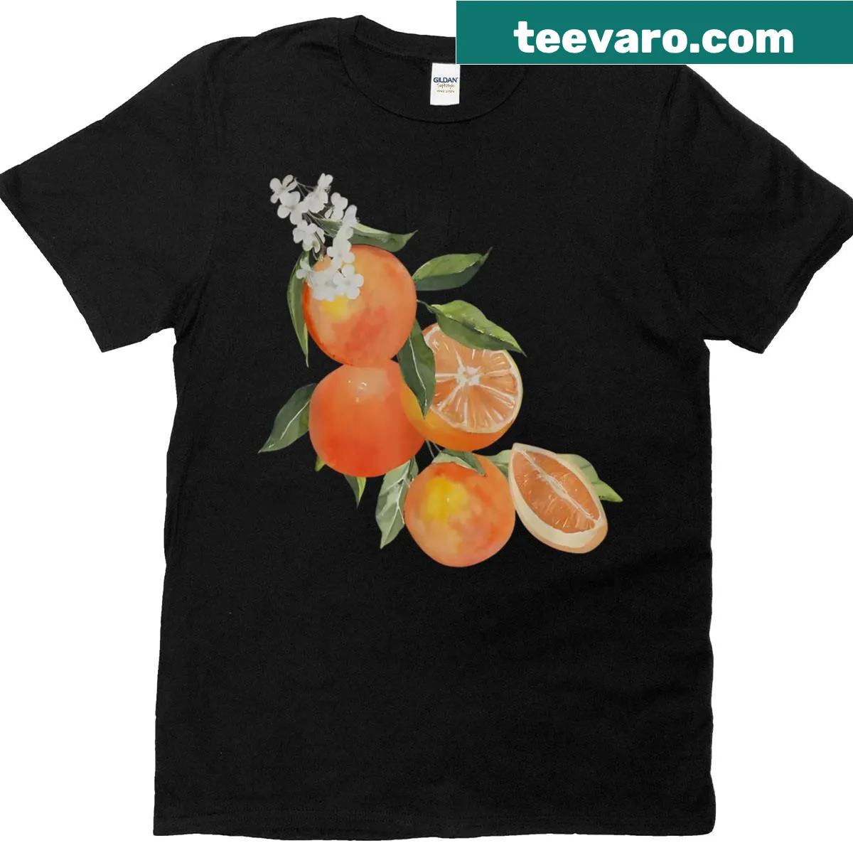 Vintage T-shirt with orange fruit and floral graphic design — on a men's t-shirt