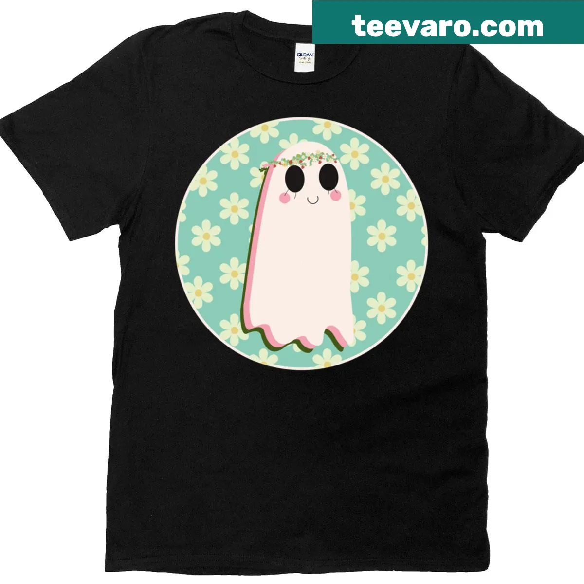 Vintage-style T-shirt featuring a whimsical ghost design — on a men's t-shirt