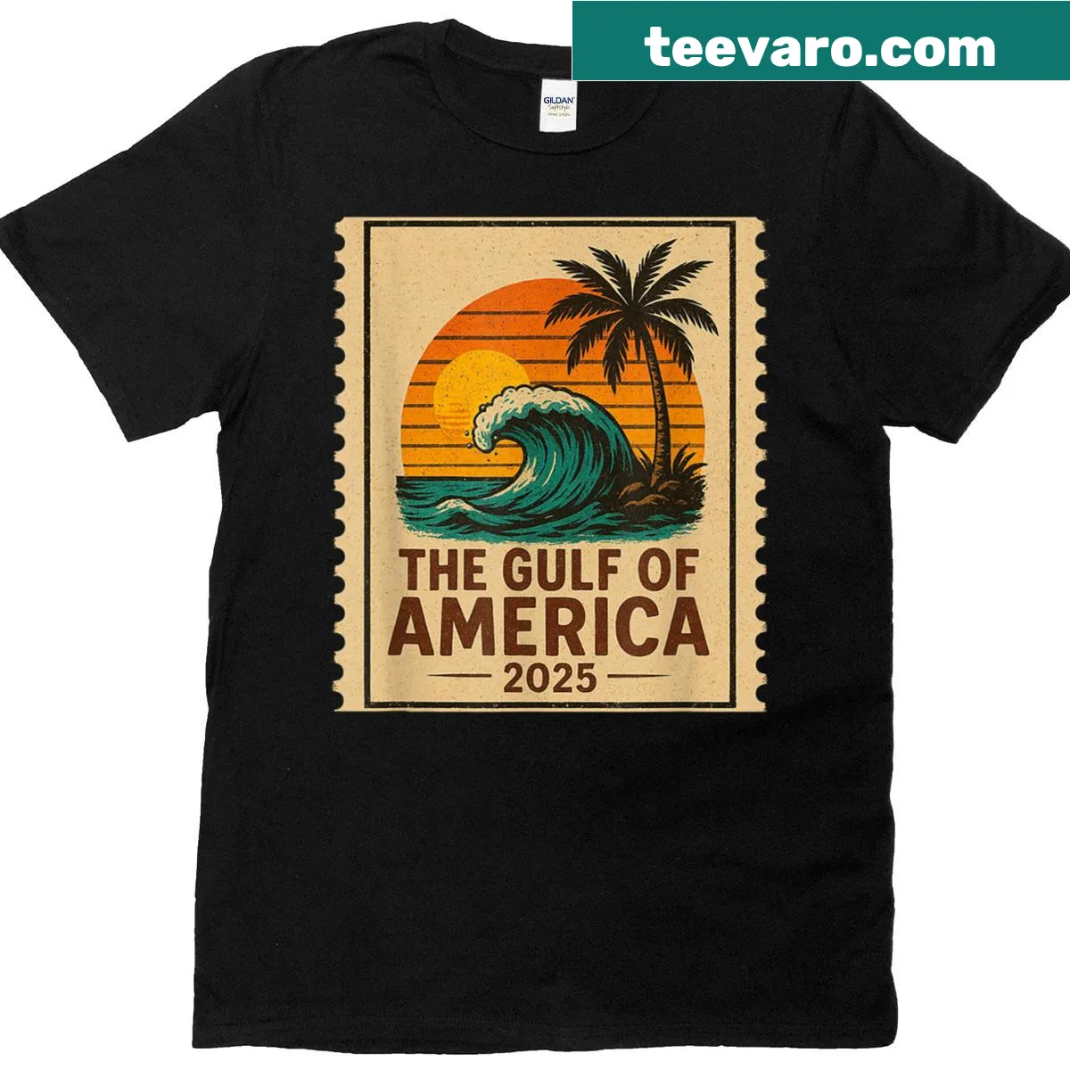 Vintage Gulf Of Us America travel T-shirt with retro beach design — on a men's t-shirt