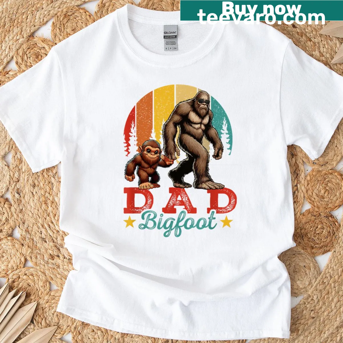 Vintage Bigfoot graphic on a retro Dad T-shirt for Father's Day. — on a men's t-shirt
