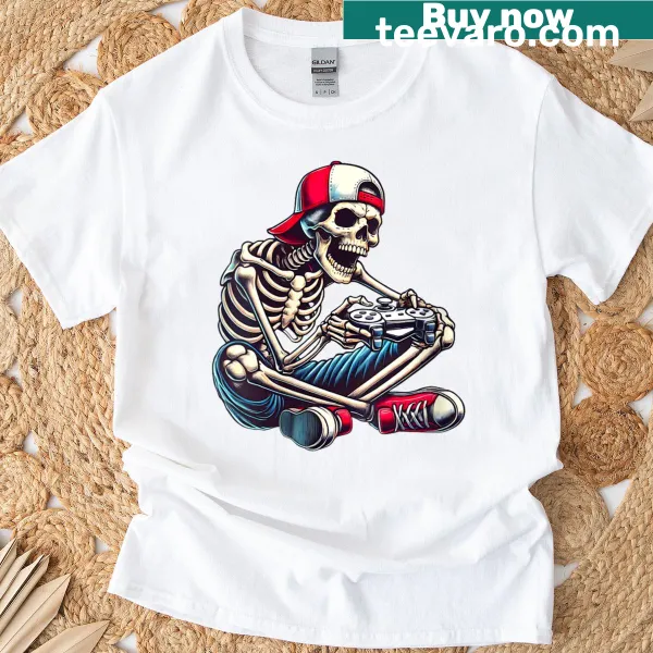 Skeleton graphic Halloween gamer T-shirt