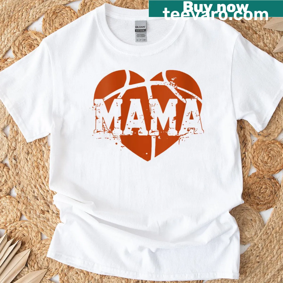 Mama heart graphic with basketball illustration for Mother's Day — on a men's t-shirt