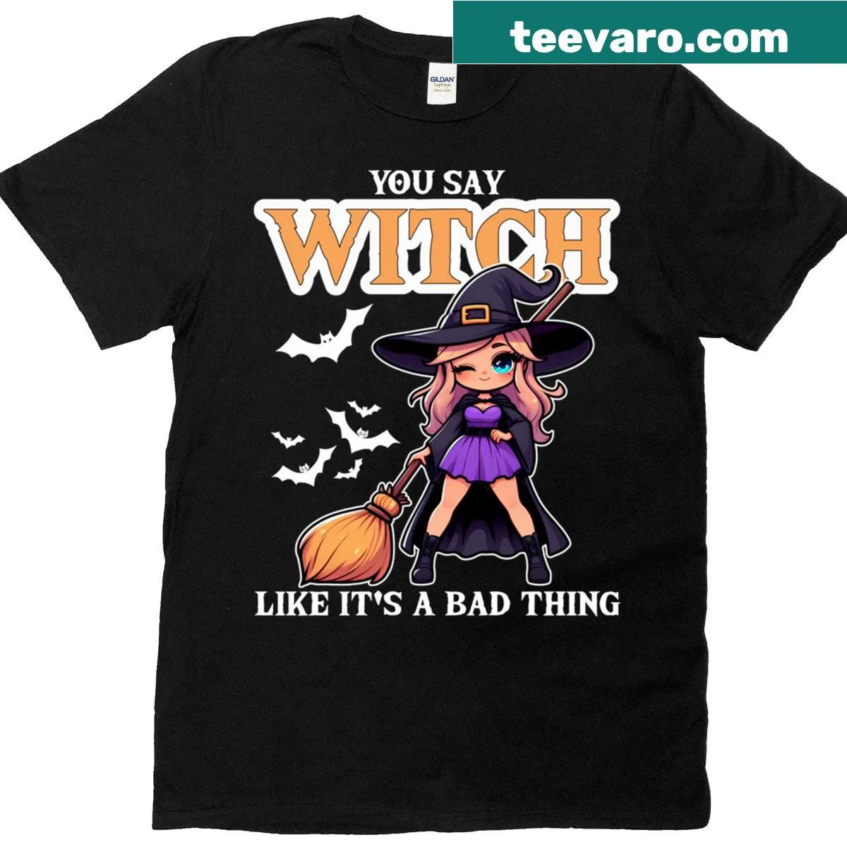 Funny Halloween t-shirt with a playful witch-themed message — on a men's t-shirt