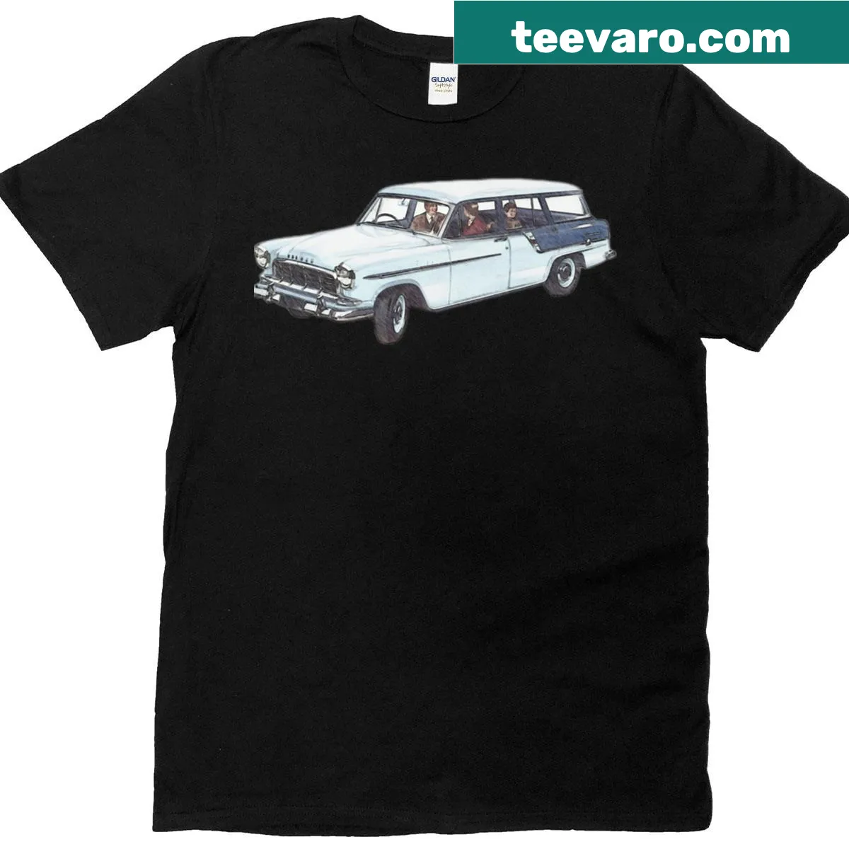 Oversized T-shirt with a vintage graphic of a 1950s Holden Station Wagon — on a men's t-shirt