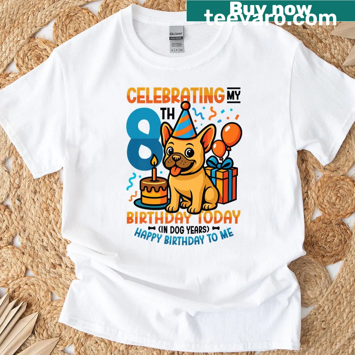 T-shirt featuring illustrations dedicated to French bulldogs for a birthday celebration — on a men's t-shirt