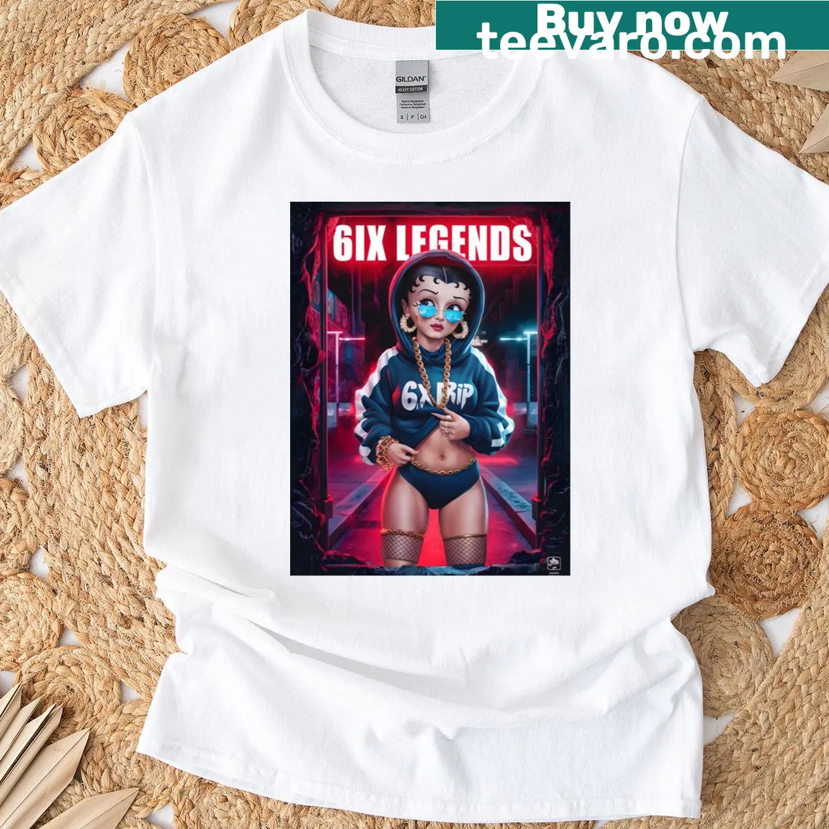 Betty Boop portrait transformed into streetwear design on a T-shirt. — on a men's t-shirt
