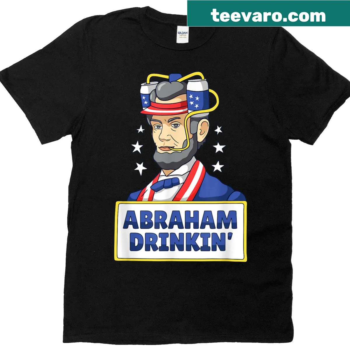 Funny Abraham Lincoln drinking design for July 4th T-shirt — on a men's t-shirt