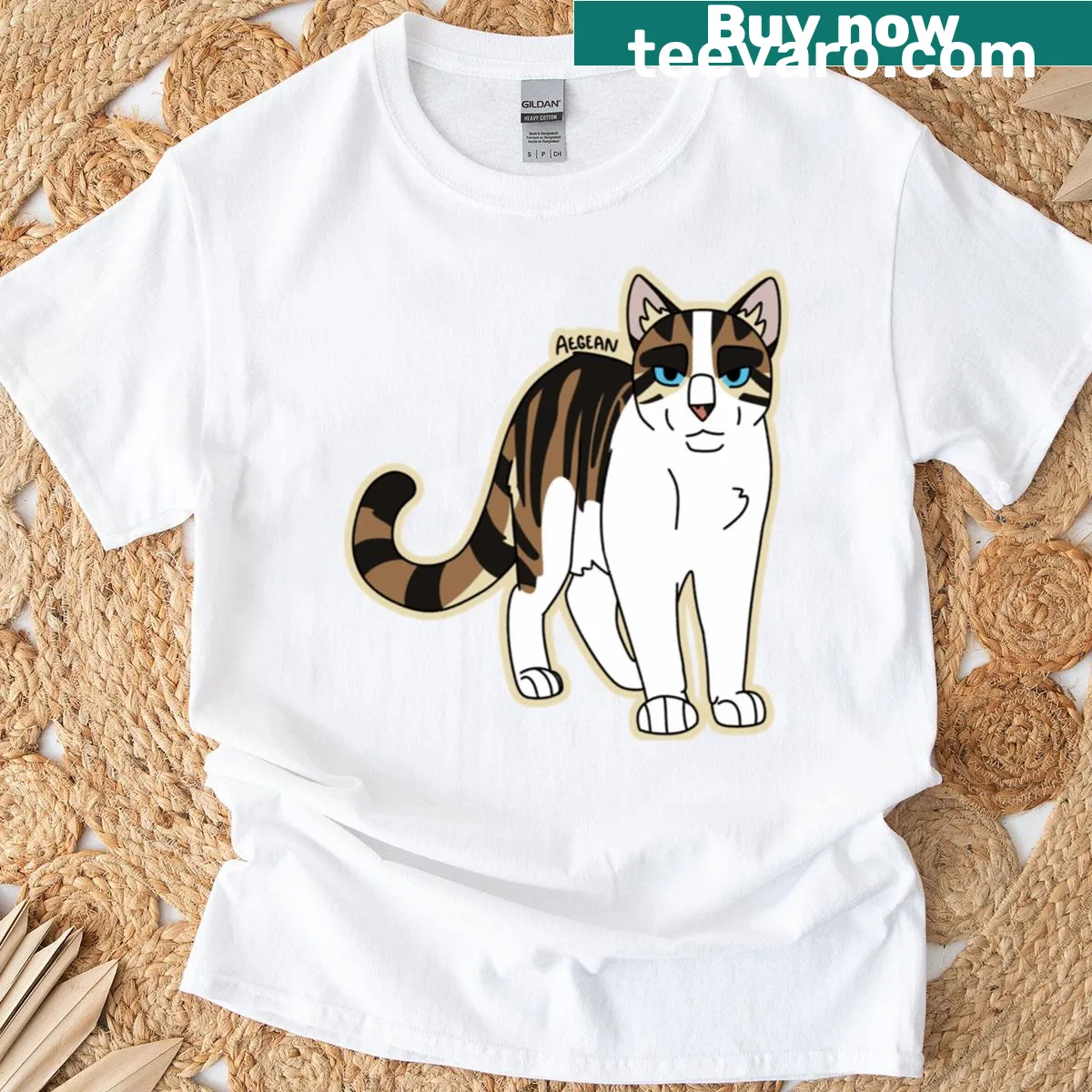 Illustrated Aegean cat on a T-shirt. — on a men's t-shirt