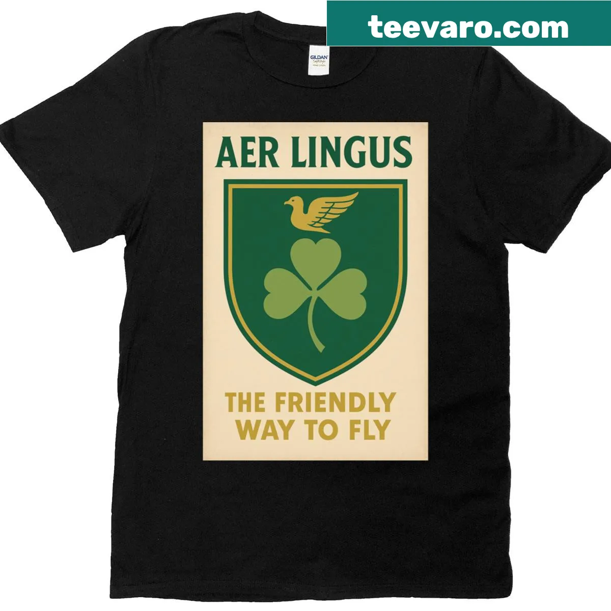 Aer Lingus themed T-shirt with friendly aviation illustration — on a men's t-shirt