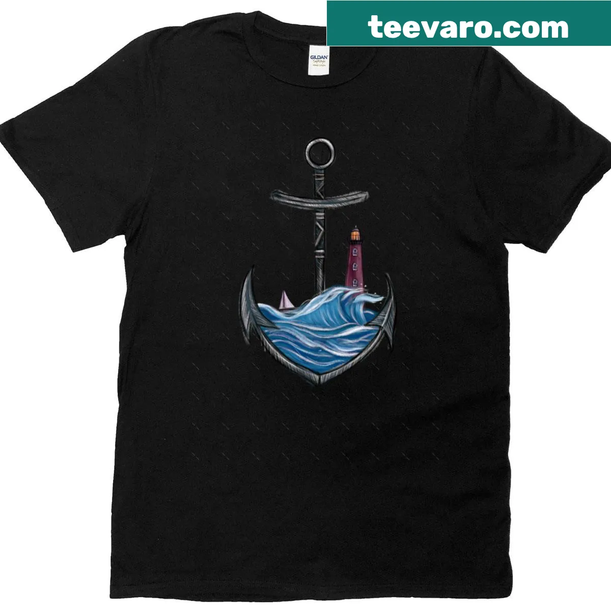 Oversized T-shirt with Anchor Amp Lighthouse graphic — on a men's t-shirt