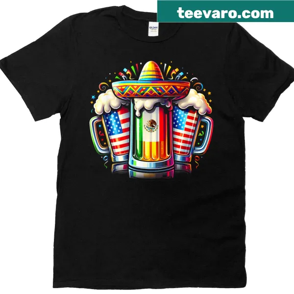 T-shirt featuring intertwined Mexican and USA flags for Cinco de Mayo