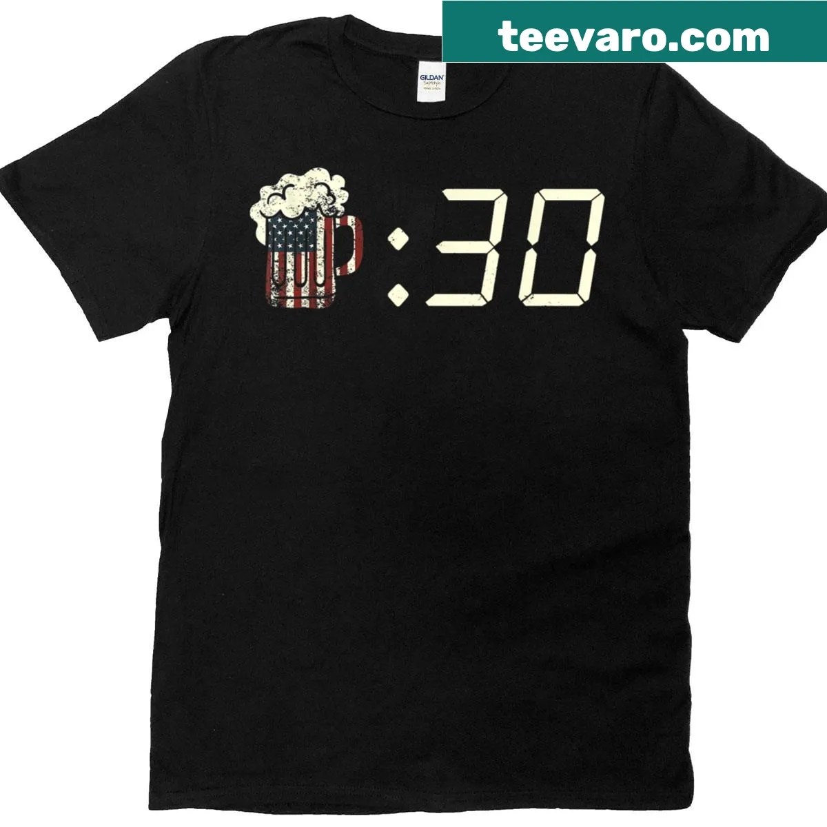 Funny Beer Thirty t-shirt with U.S. flag design for dads. — on a men's t-shirt